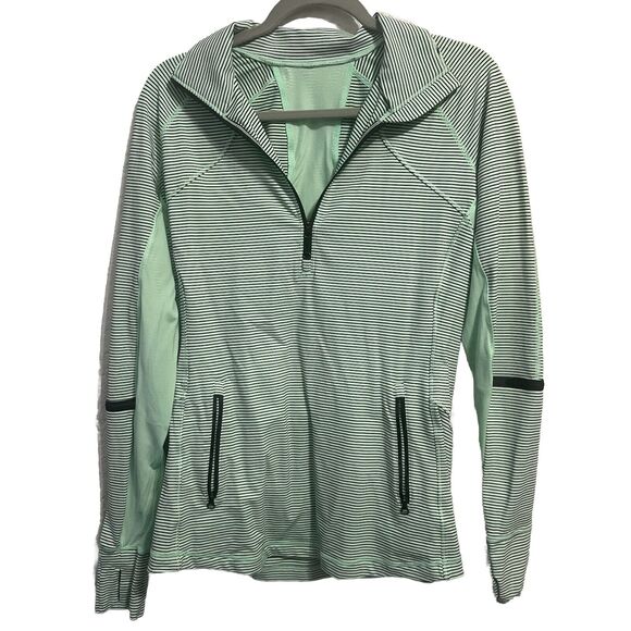 Lululemon Mint Green & Black Striped Quarter Zip Pullover Long Sleeve Top - Picture 1 of 10